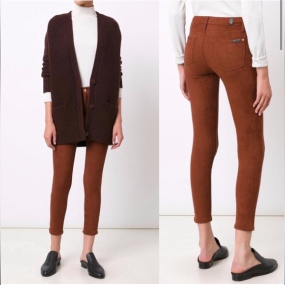 7 FOR ALL MANKIND cognac brown pants LIQUID FAUX SUEDE SKINNY JEANS SIZE- 28 - Picture 3 of 9